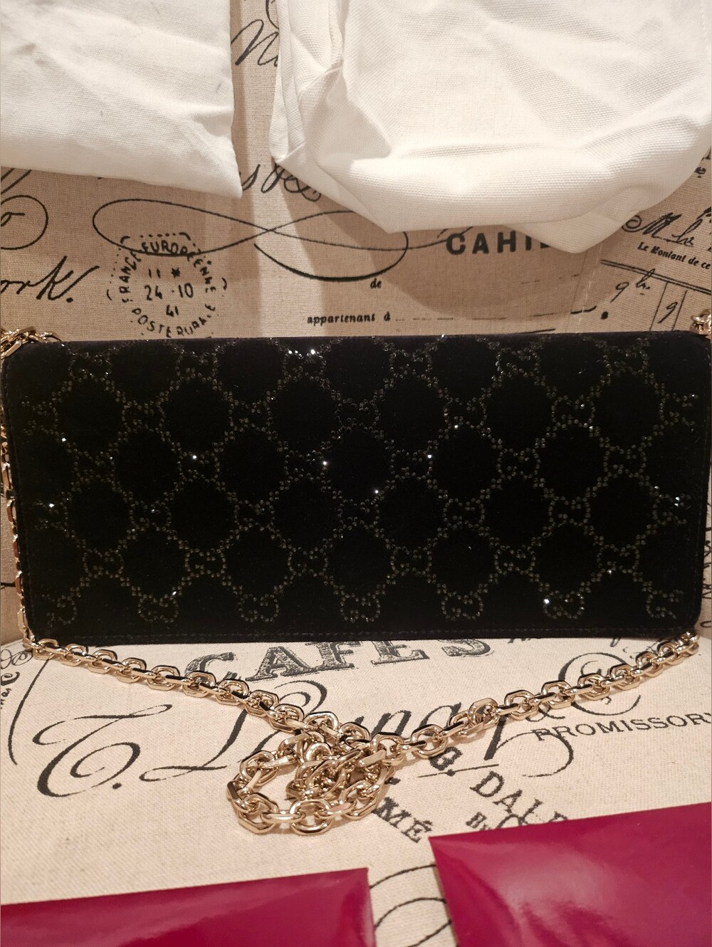 Gucci GG Crystals Velvet Clutch  Crossbody Bag